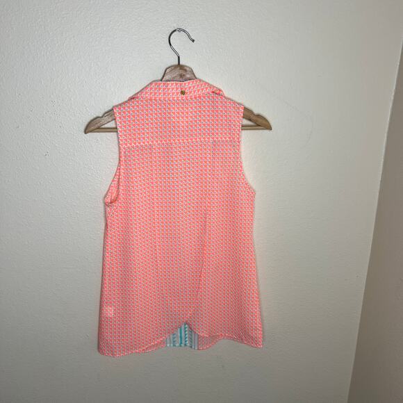 Julie Brown Orange Teal Geo Print Sleeveless Button Up 2 - Picture 6 of 12